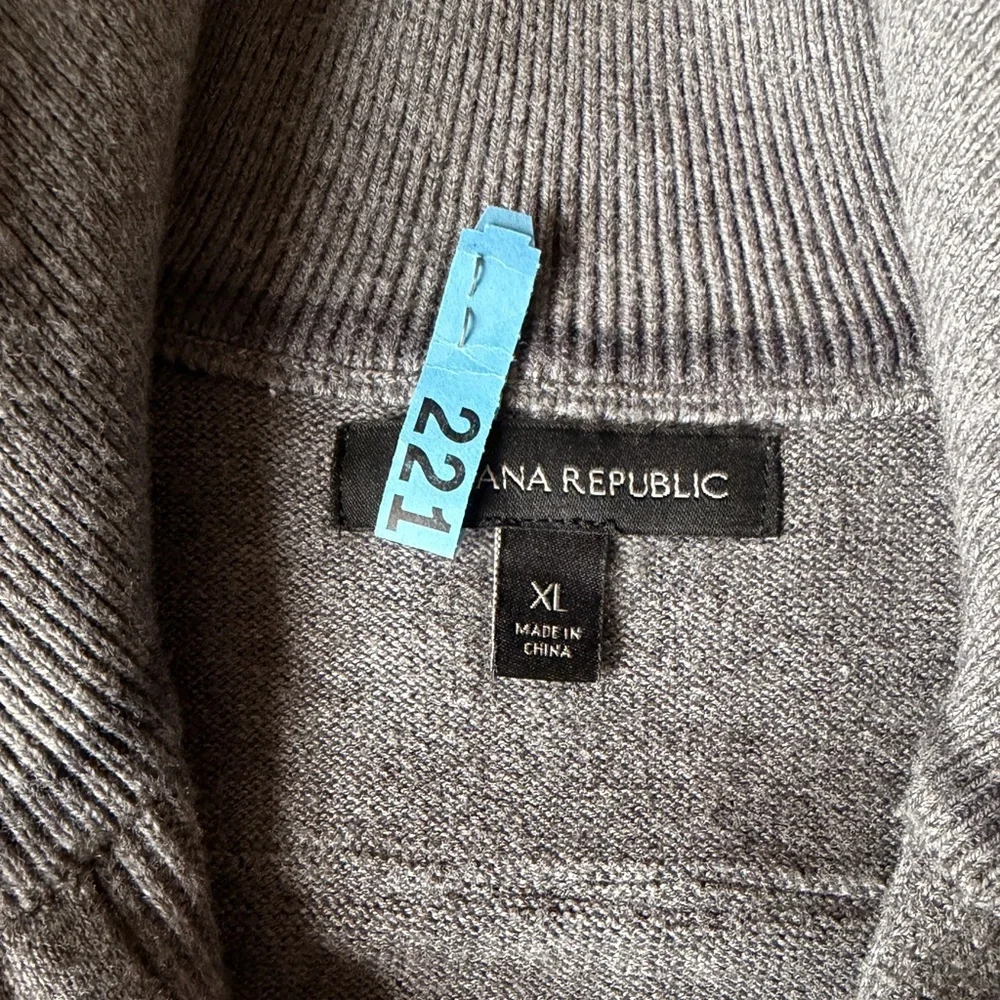 Banana Republic Gray Front Zip Sweater Wool Flannel Trim, size XL